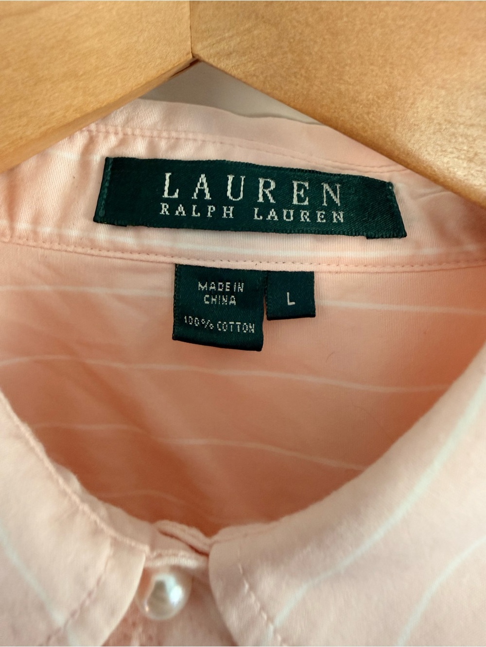 Lauren Ralph Lauren Pink Striped Button Down Shirt Size L Cotton Long Sleeve - Picture 6 of 7